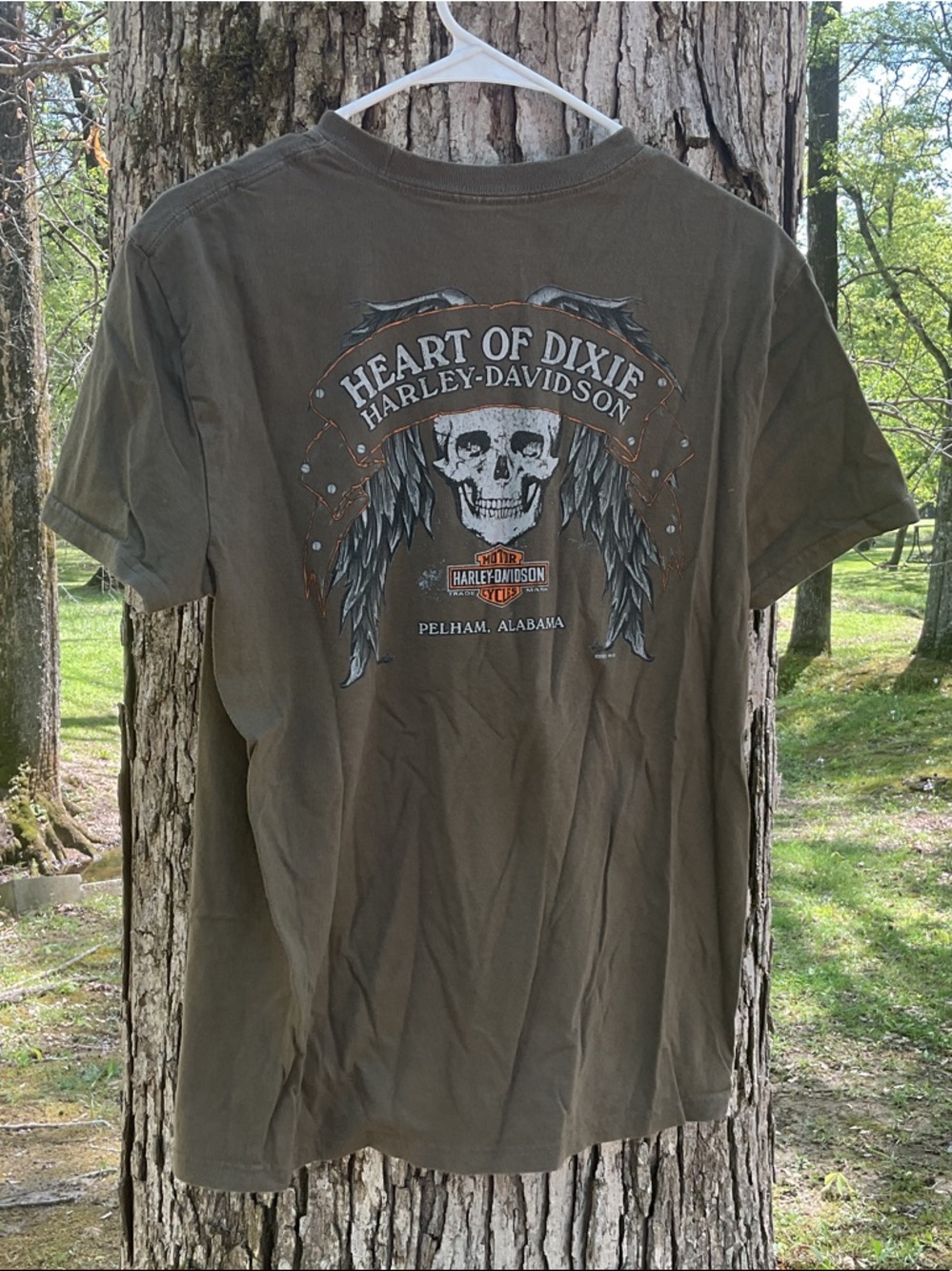 Harley-Davidson Olive Green Tee with Black Skull Emblem - Picture 2 of 3